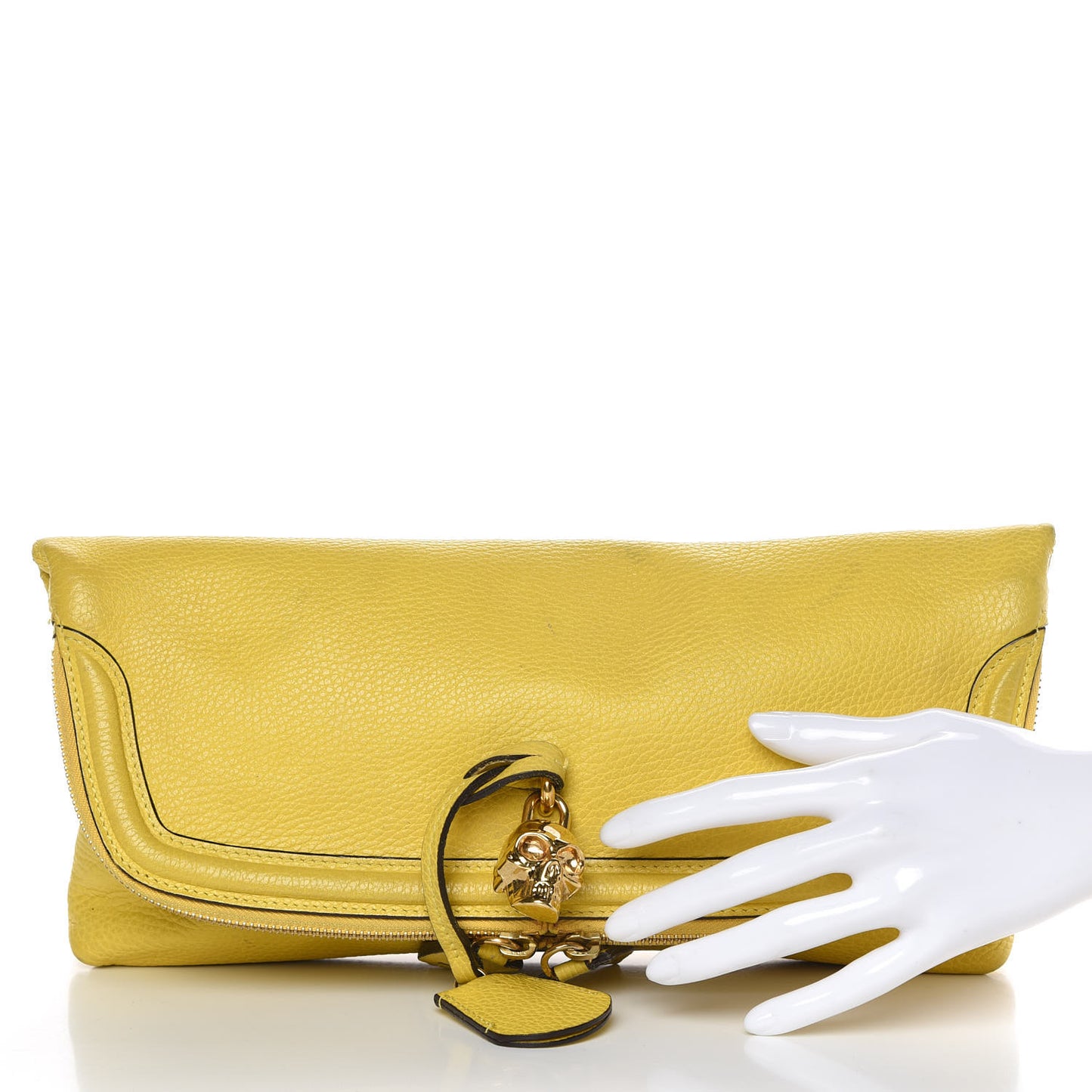 Grainy Calfskin Padlock Skull Clutch Yellow