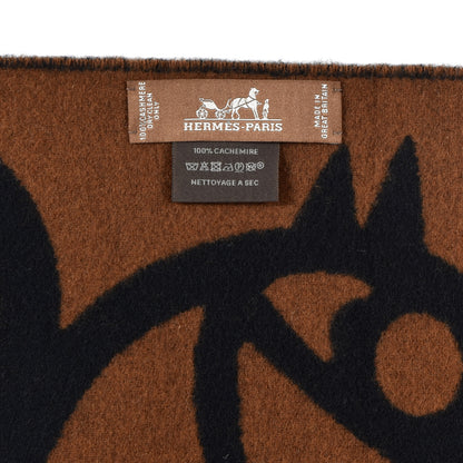 Hermes Cashmere Boucles et Camails Muffler Marine Caramel 3 of 3