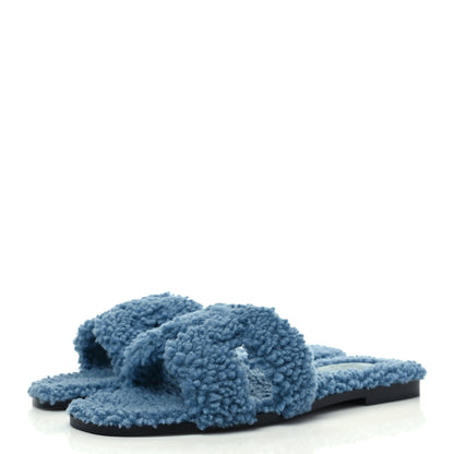 Hermes Woolskin Oran Sandals 38 Bleu 2 of 8