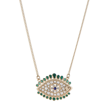 Chanel Resin Crystal Glass Pearl Eye Pendant Necklace Gold Multicolor 1 of 5