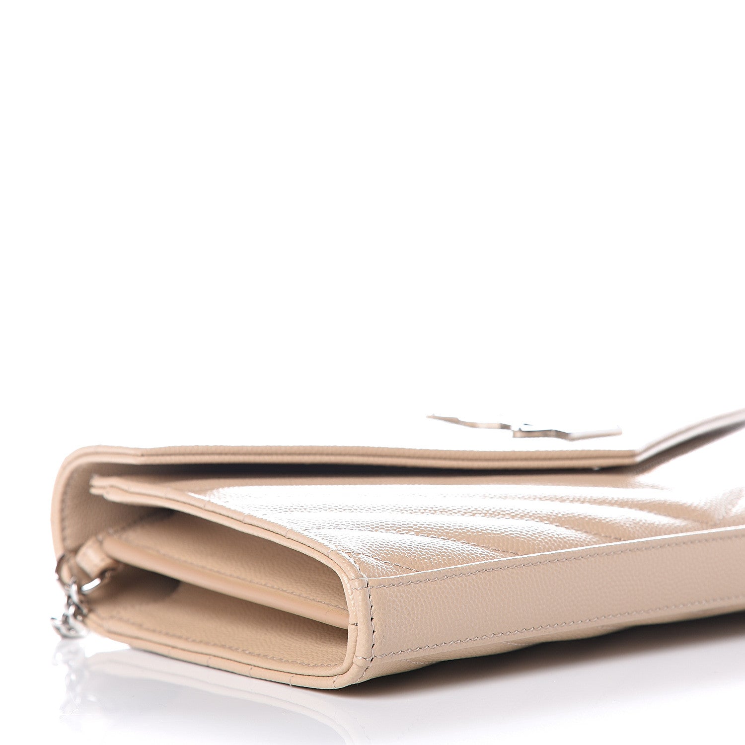 Saint Laurent Grain De Poudre Matelasse Chevron Monogram Chain Wallet Nude Powder 6 of 8