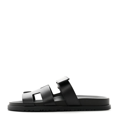 Hermes Calfskin Womens Chypre Sandals 40.5 Black 1 of 9
