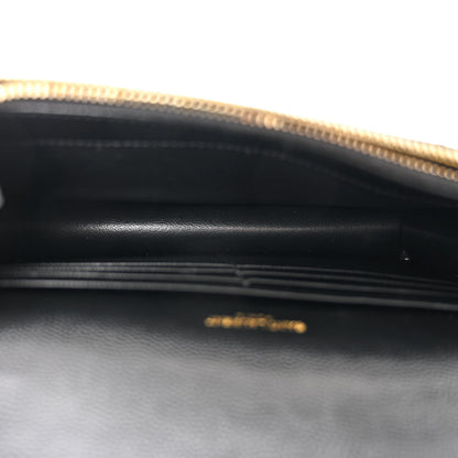 Saint Laurent Grain De Poudre Matelasse Chevron Monogram Envelope Chain Wallet Black 5 of 11