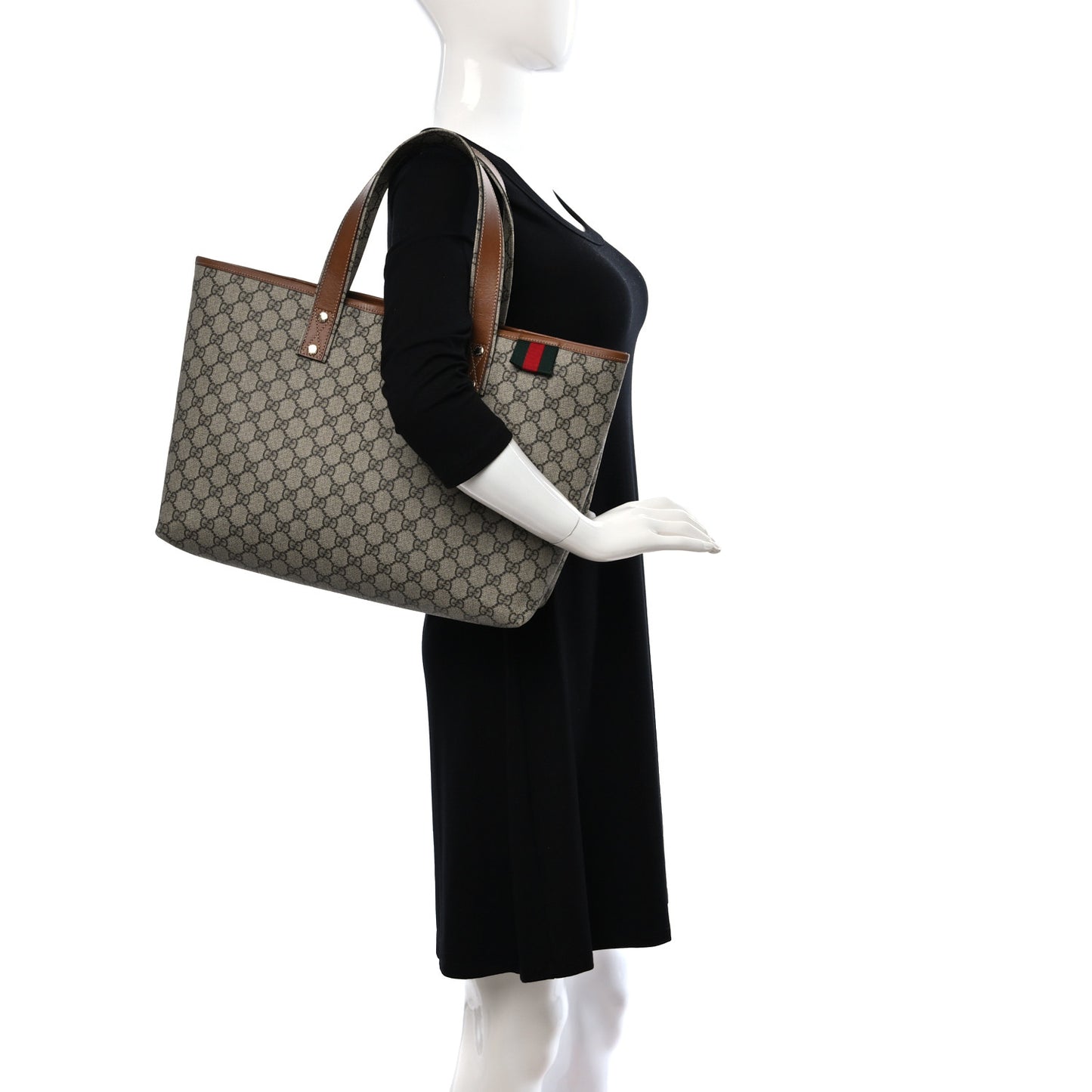 GG Plus Monogram Medium Signature Web Loop Tote Light Brown