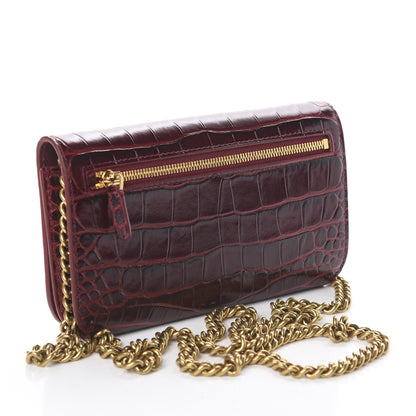 Balenciaga Shiny Calfskin Crocodile Embossed BB Phone Holder Wallet On Chain Dark Red 2 of 7
