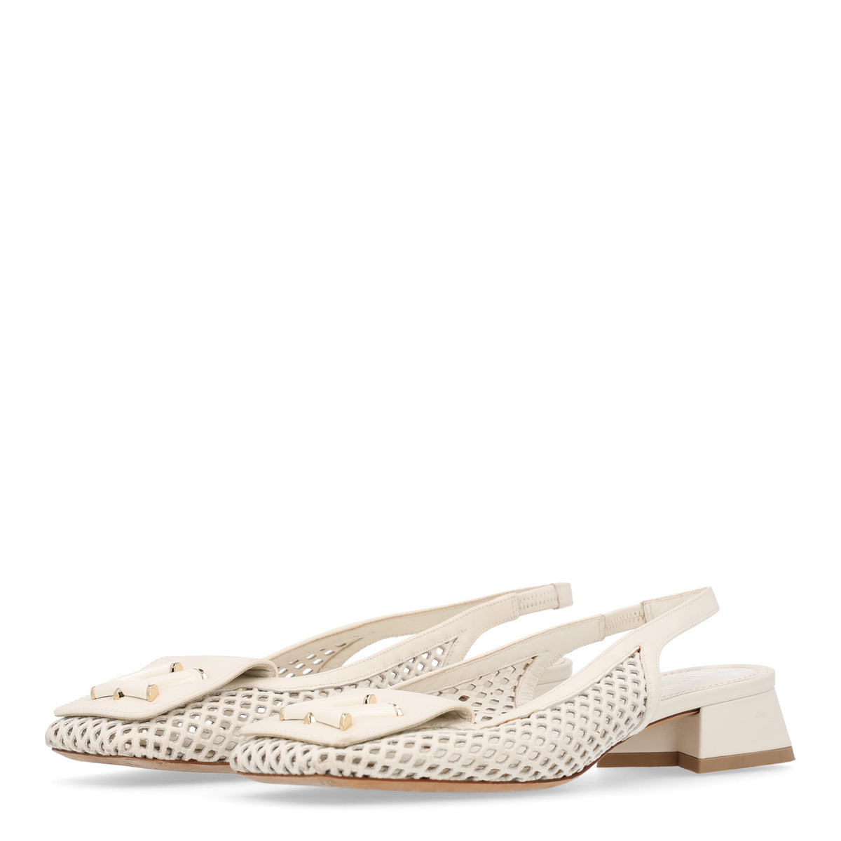 Calfskin Perforated Shake Slingback Pumps 36.5 Creme Beige