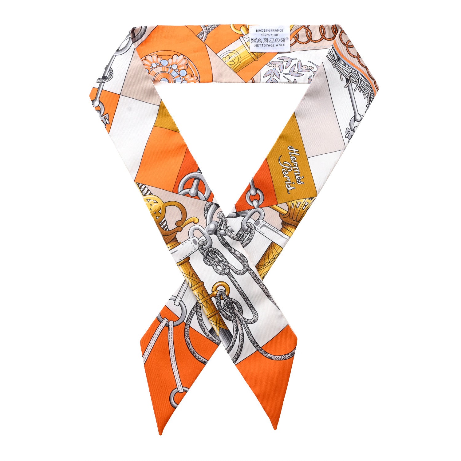 Hermes Silk Cliquetis Twilly Orange White Gold 1 of 4