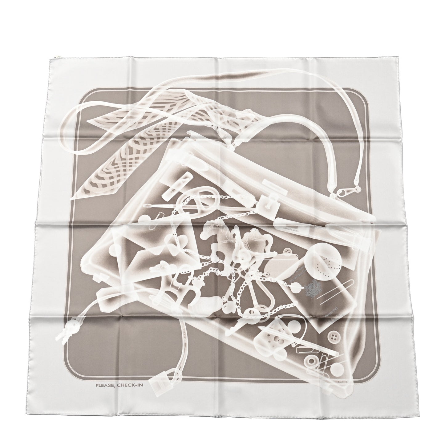 Silk Please Check In Scarf 90 Gris Perle Etoupe