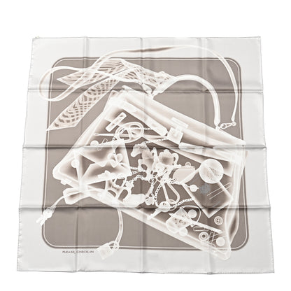 Hermes Silk Please Check In Scarf 90 Gris Perle Etoupe 1 of 4