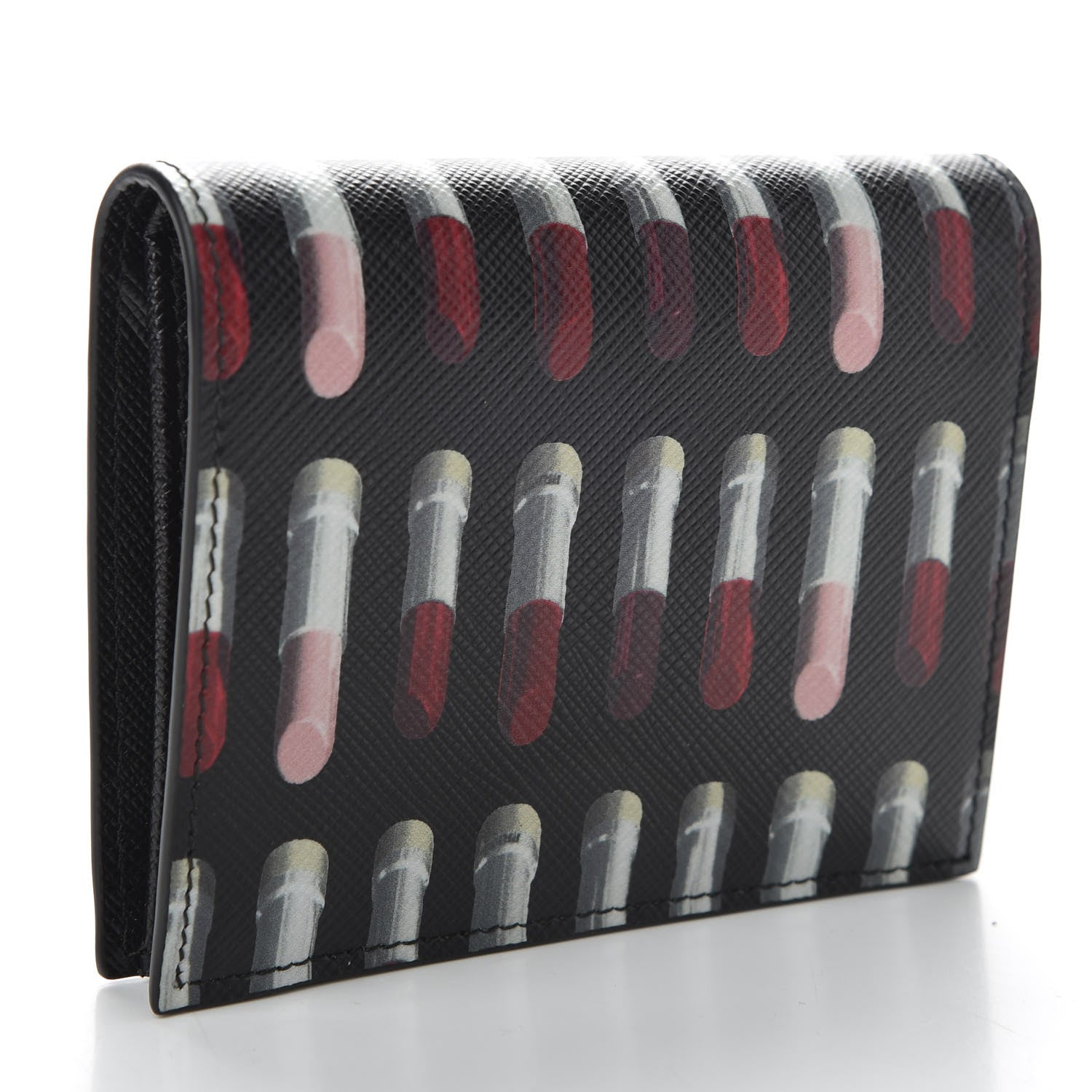 Prada Saffiano Lipstick Print Bi-Fold Wallet Black 3 of 7