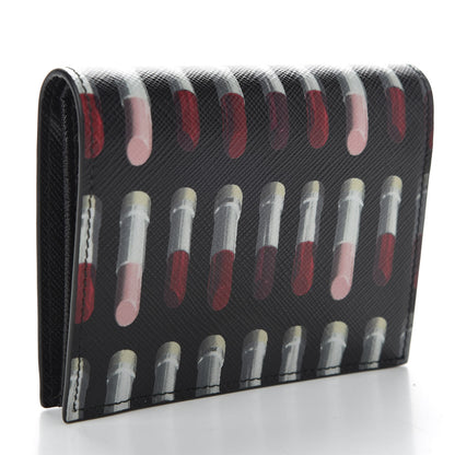 Prada Saffiano Lipstick Print Bi-Fold Wallet Black 3 of 7