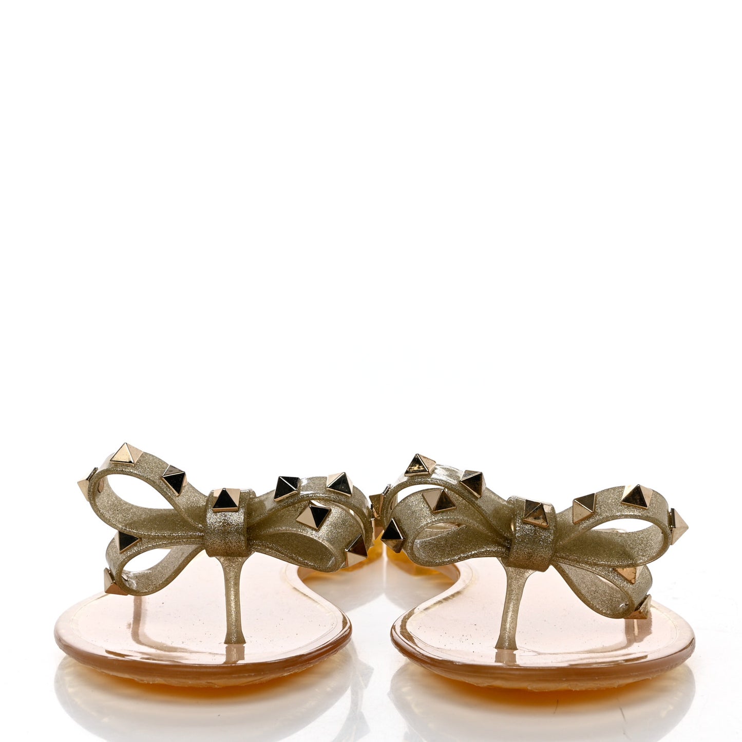 PVC Jelly Glitter Rockstud Bow Thong Sandals 37 Gold