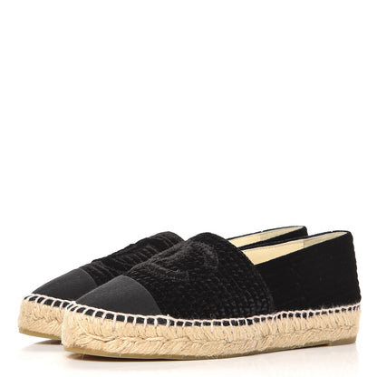 Chanel Velvet Grosgrain CC Espadrilles 37 Black 2 of 10