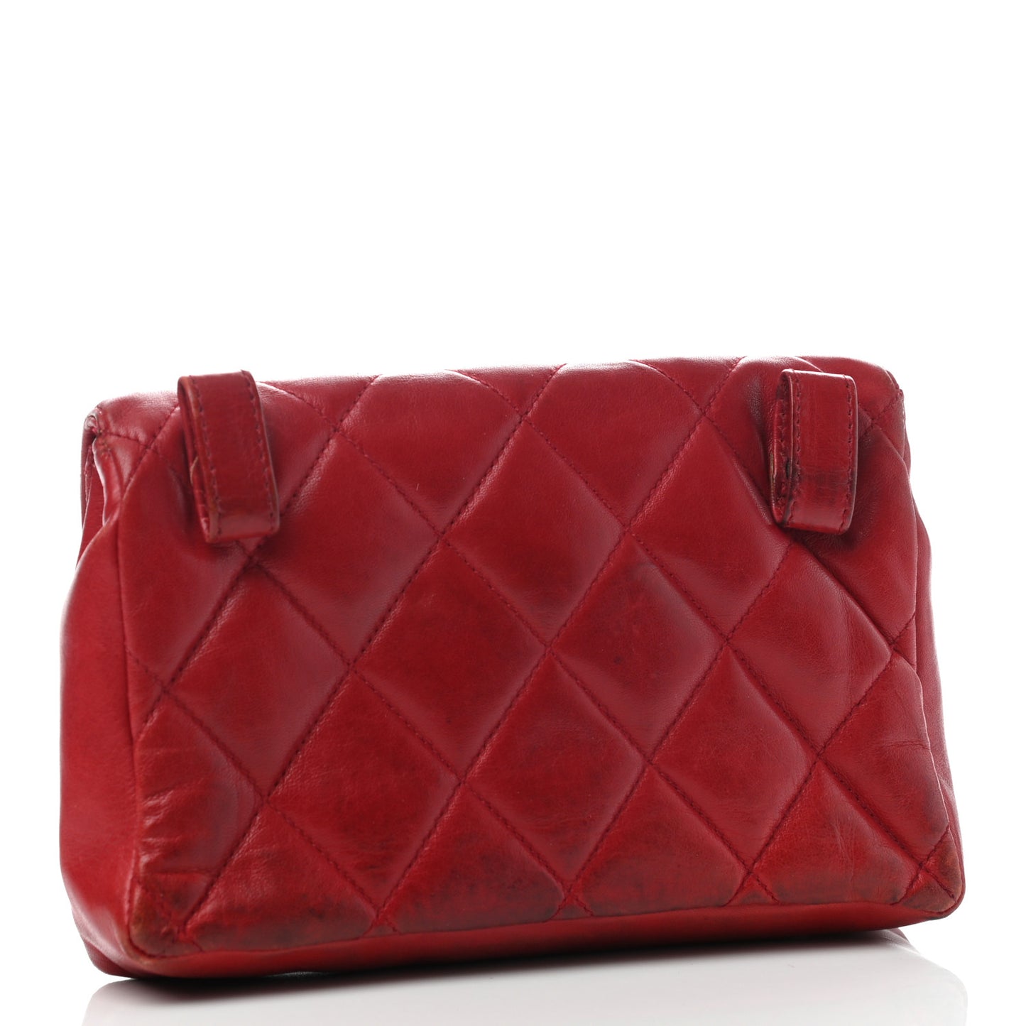 Lambskin Quilted Flap Waist Belt Bag Red