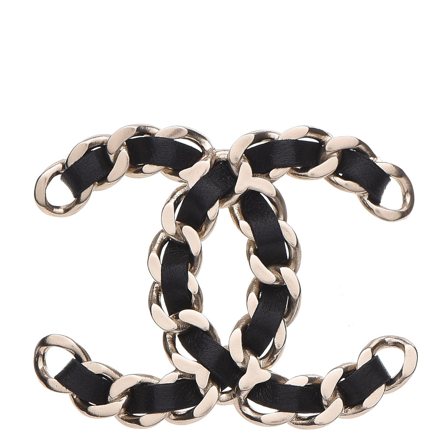 Lambskin Chain CC Brooch Black Gold