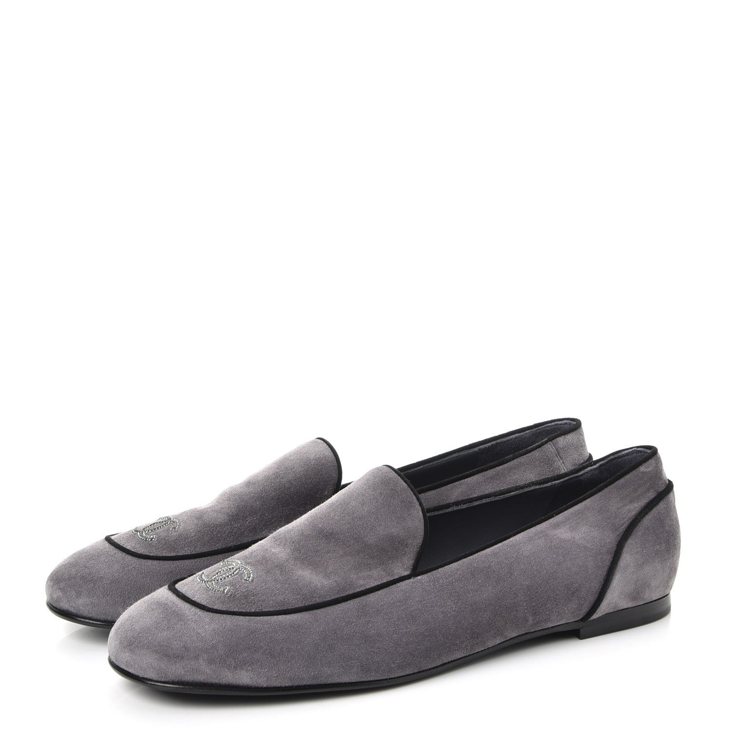 Chanel Suede Calfskin Mocassin CC Flats 41 Grey 3 of 9