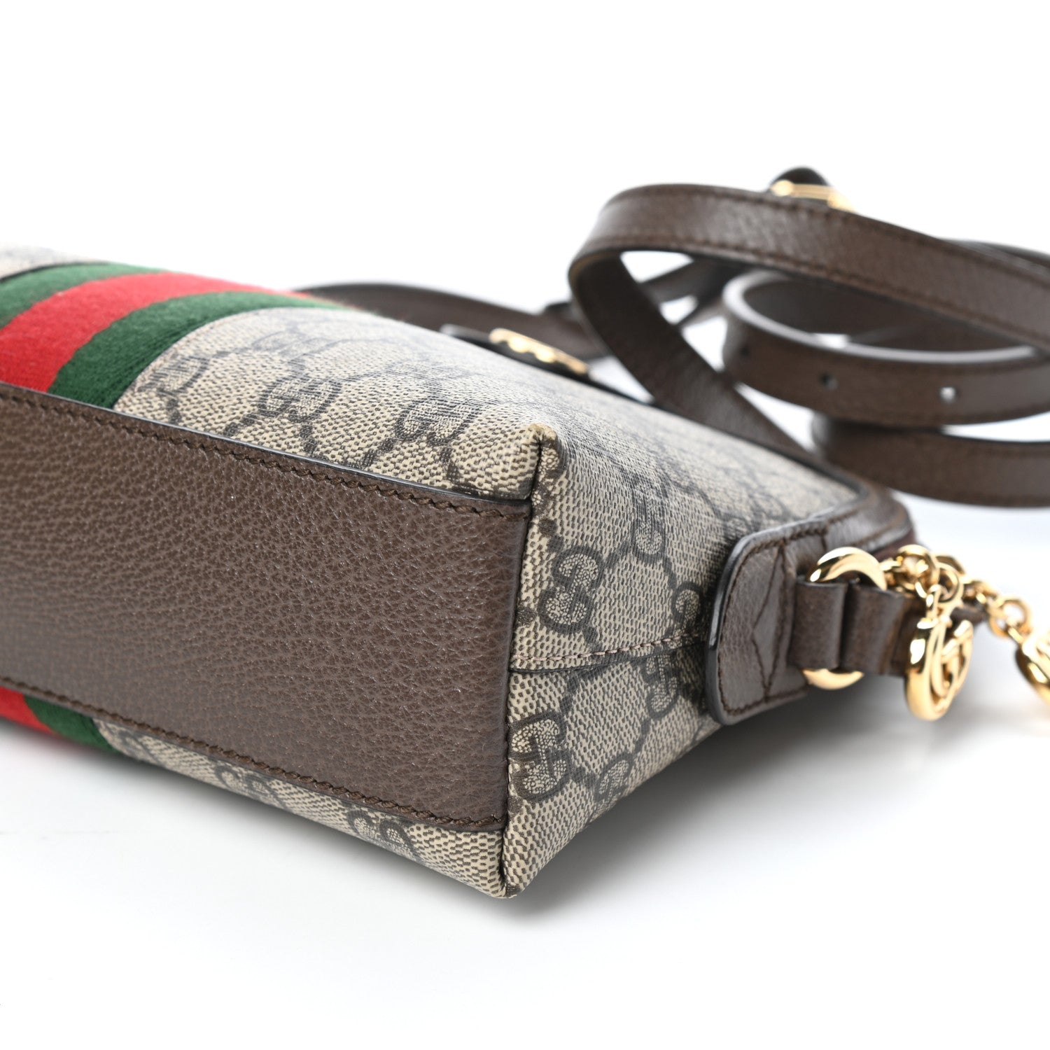 Gucci GG Supreme Monogram Textured Dollar Calfskin Web Small Ophidia Dome Shoulder Bag Beige Ebony New Acero 9 of 10