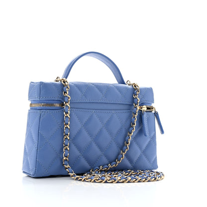 Chanel Caviar Quilted Top Handle Slim Vanity With Chain Blue 2 of 10