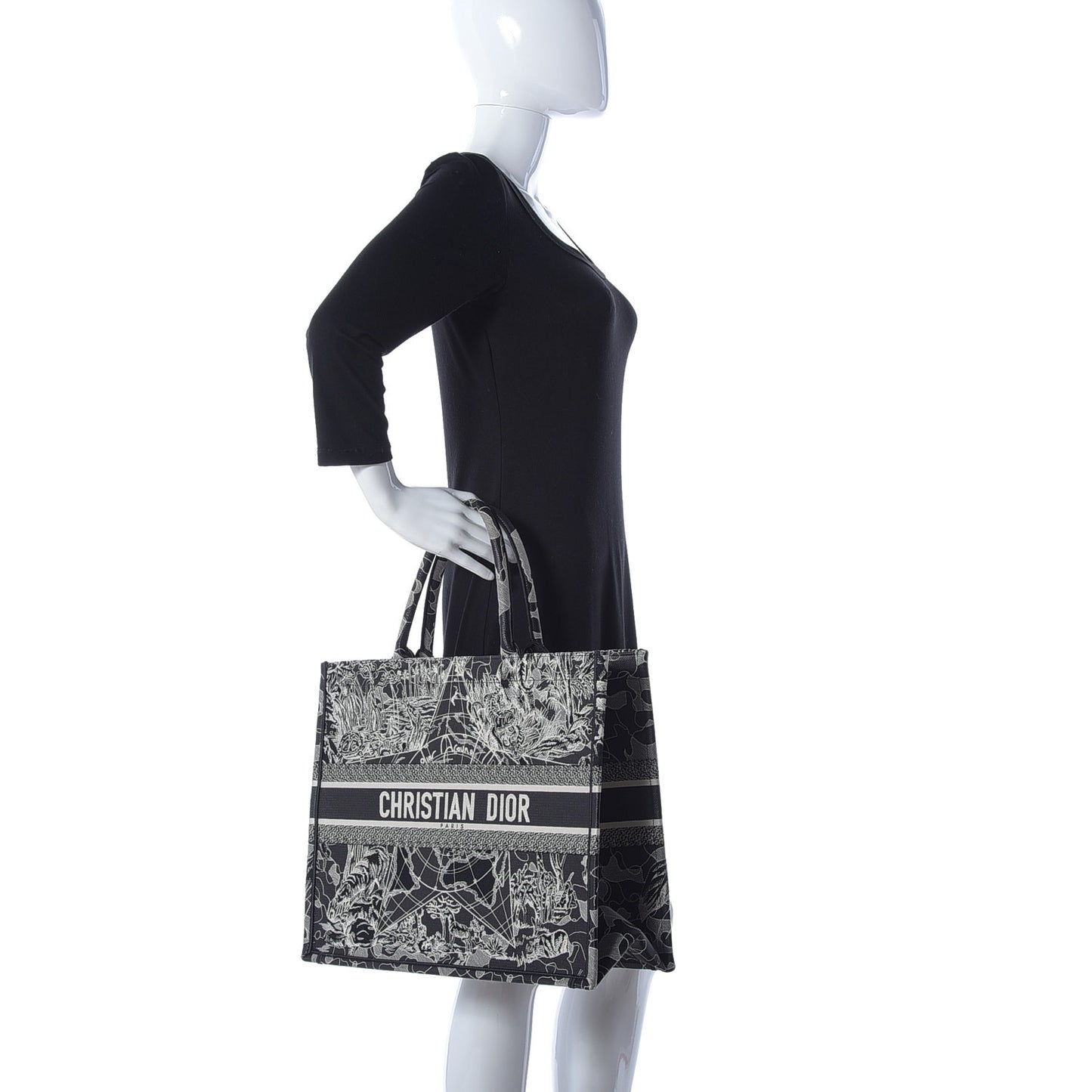 Canvas Embroidered Large Around The World Book Tote Black White