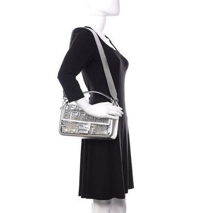 Fendi PVC Vitello Catalan Mirror Sequin FF Baguette Argento 2 of 12