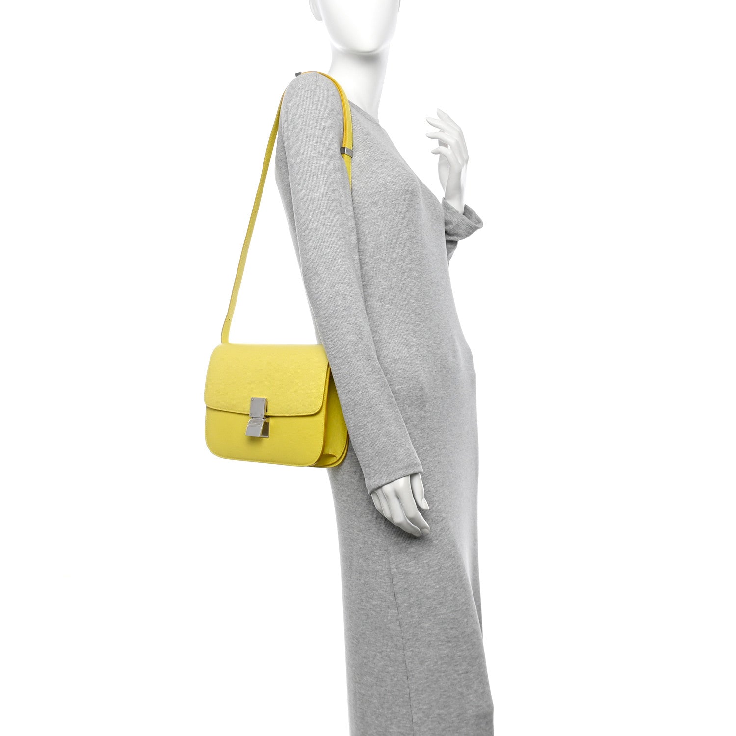 Celine Liege Calfskin Medium Classic Box Flap Bag Fluo Yellow 2 of 12