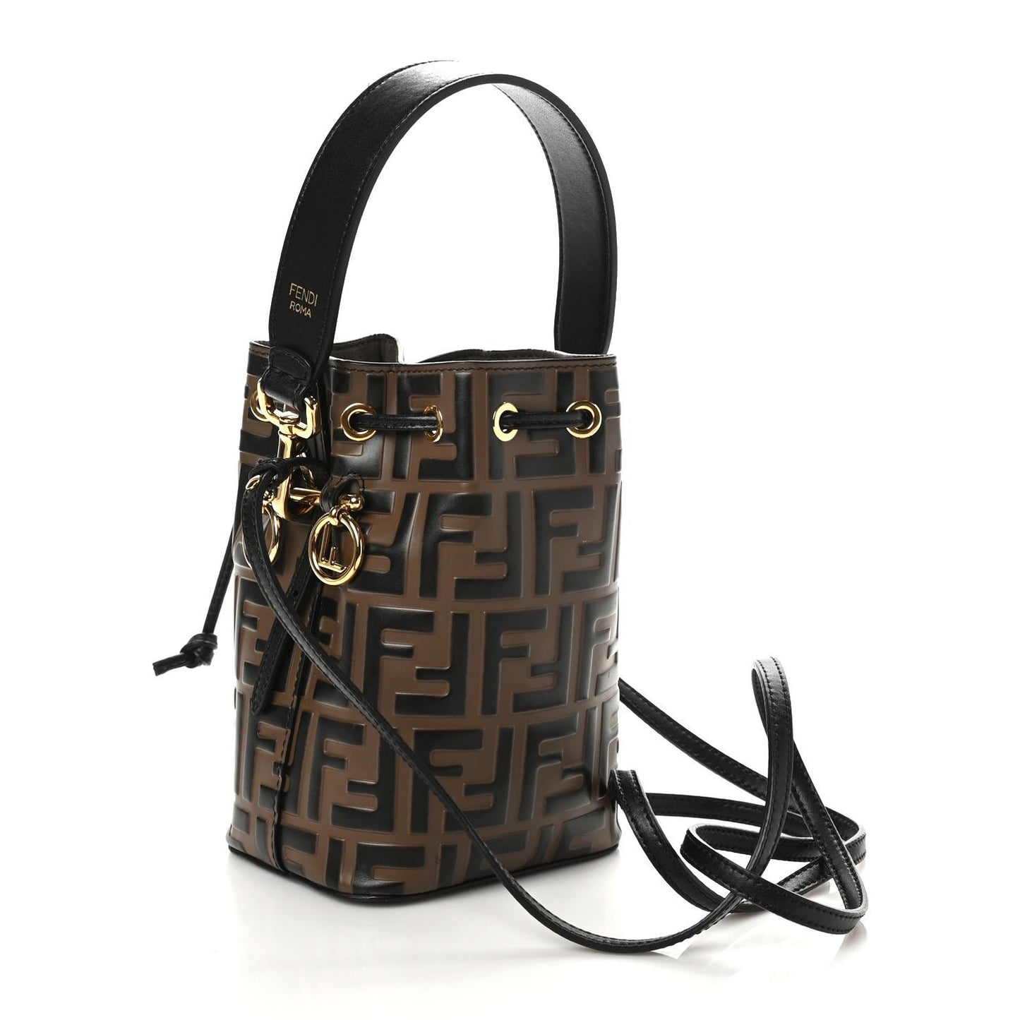 Vitello Liberty F is Fendi Bi-Color FF 1974 Embossed Mini Mon Tresor Bucket Bag Maya Black