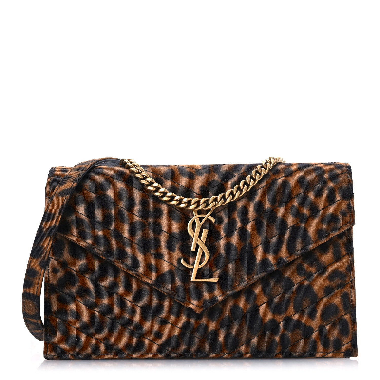 Saint Laurent Canvas Matelasse Chevron Monogram Envelope Chain Wallet Leopard 1 of 12