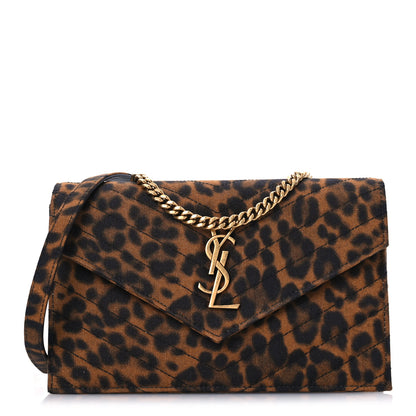 Saint Laurent Canvas Matelasse Chevron Monogram Envelope Chain Wallet Leopard 1 of 12