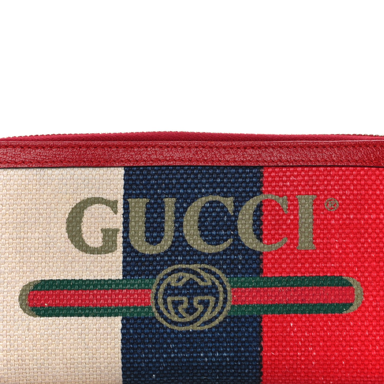 Gucci Canvas Sylvie Stripe Logo Zip Around Wallet Mystic White Hibiscus Red Maritime 7 of 16