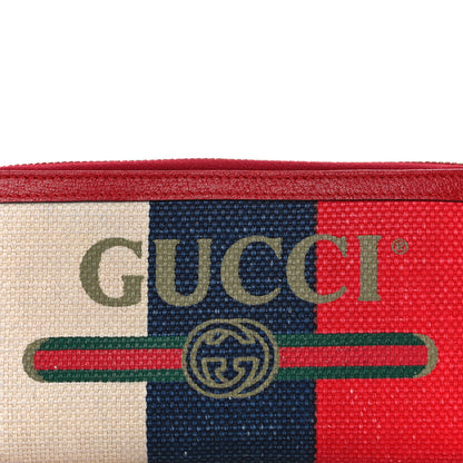 Gucci Canvas Sylvie Stripe Logo Zip Around Wallet Mystic White Hibiscus Red Maritime 7 of 16