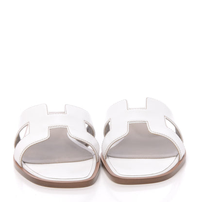 Hermes Box Calfskin Oran Sandals 37.5 White 2 of 9