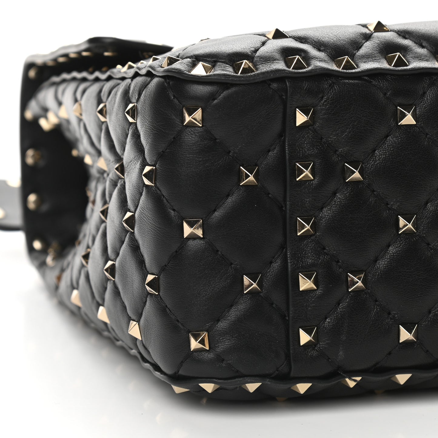 Lambskin Large Rockstud Spike Shoulder Bag Black
