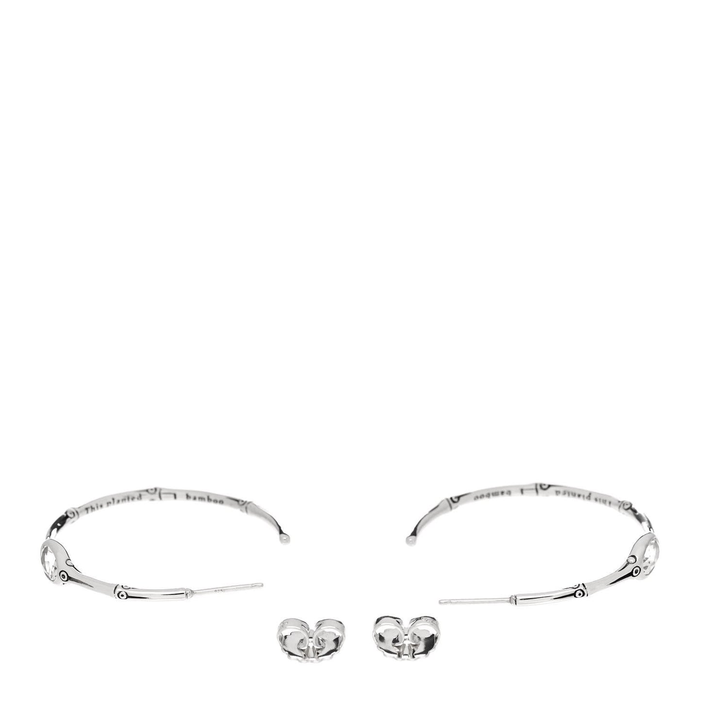 Sterling Silver Rock Crystal Bamboo Hoop Earrings