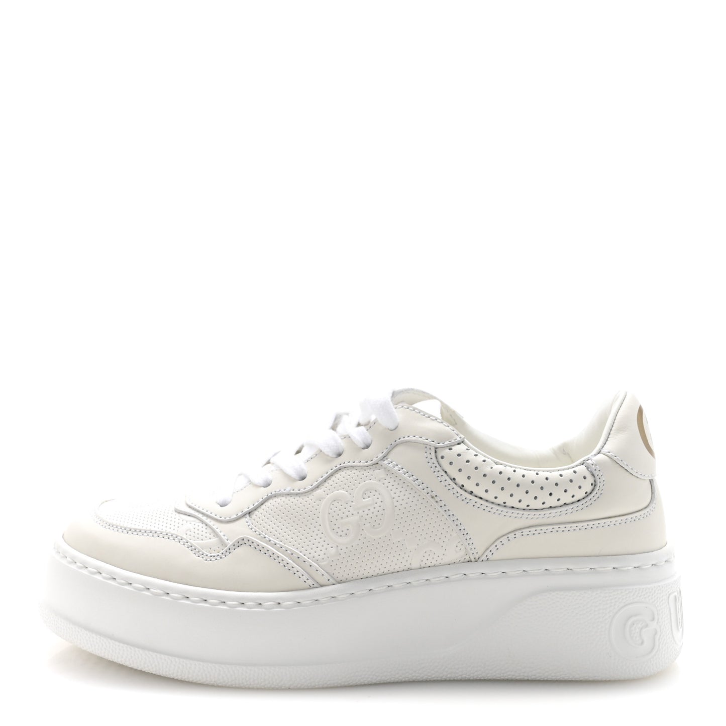 Calfskin GG Tennis Embossed Perforated Womens Platform 55mm Sneakers 37 Great White