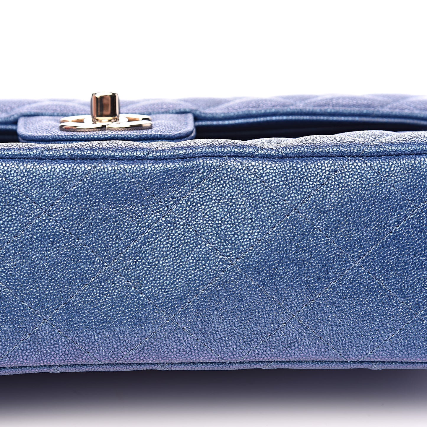 Iridescent Caviar Quilted Medium Double Flap Dark Blue