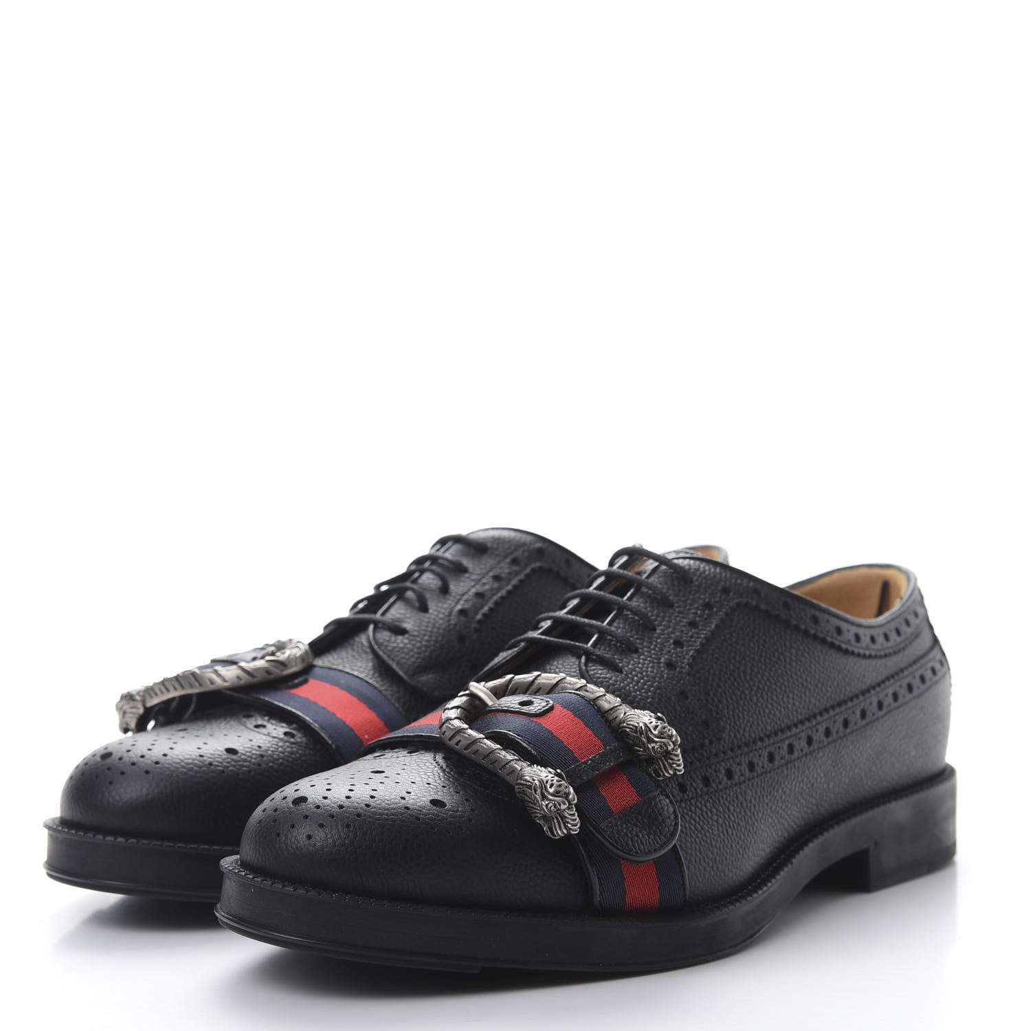 Gucci Calfskin Web Mens Queercore Brogue Derby Shoes 8.5 Black 3 of 8