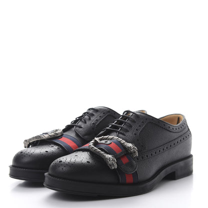 Gucci Calfskin Web Mens Queercore Brogue Derby Shoes 8.5 Black 3 of 8