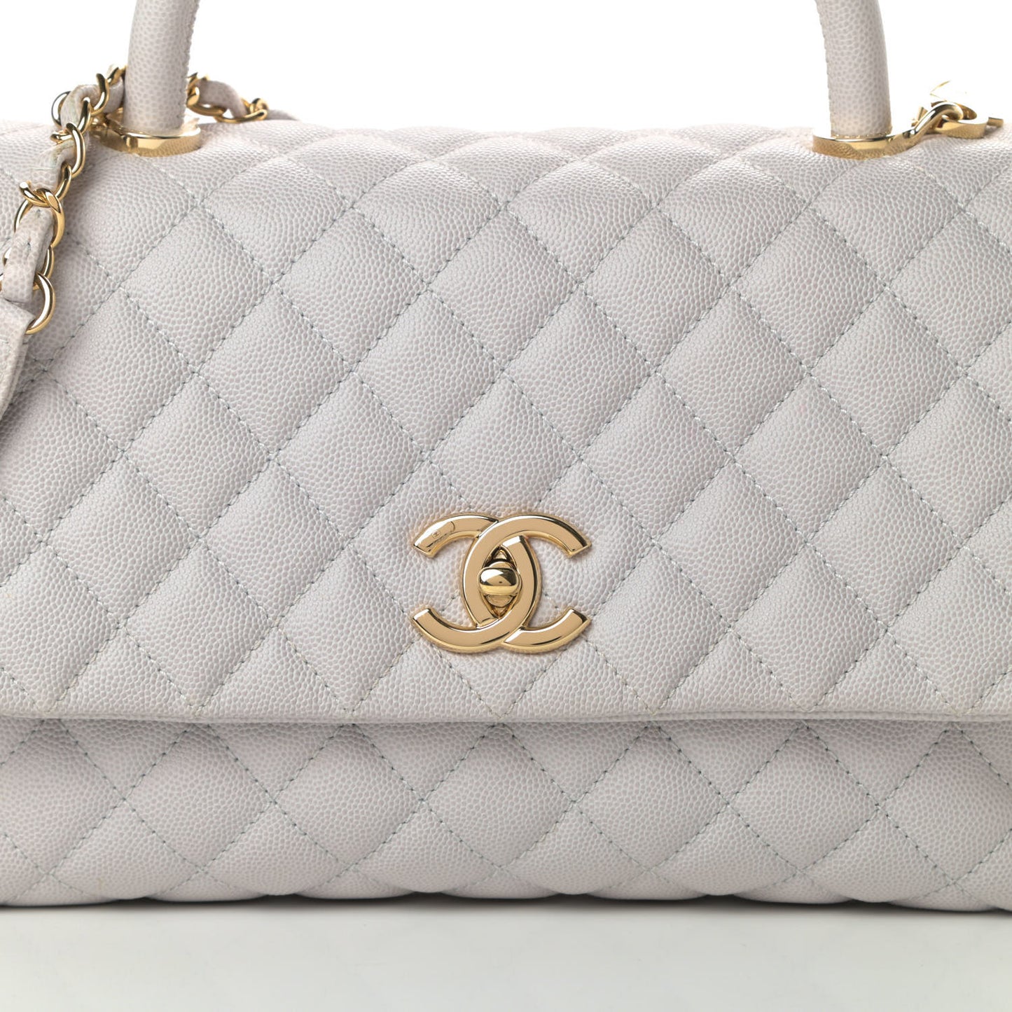 Caviar Quilted Small Coco Handle Flap Light Grey