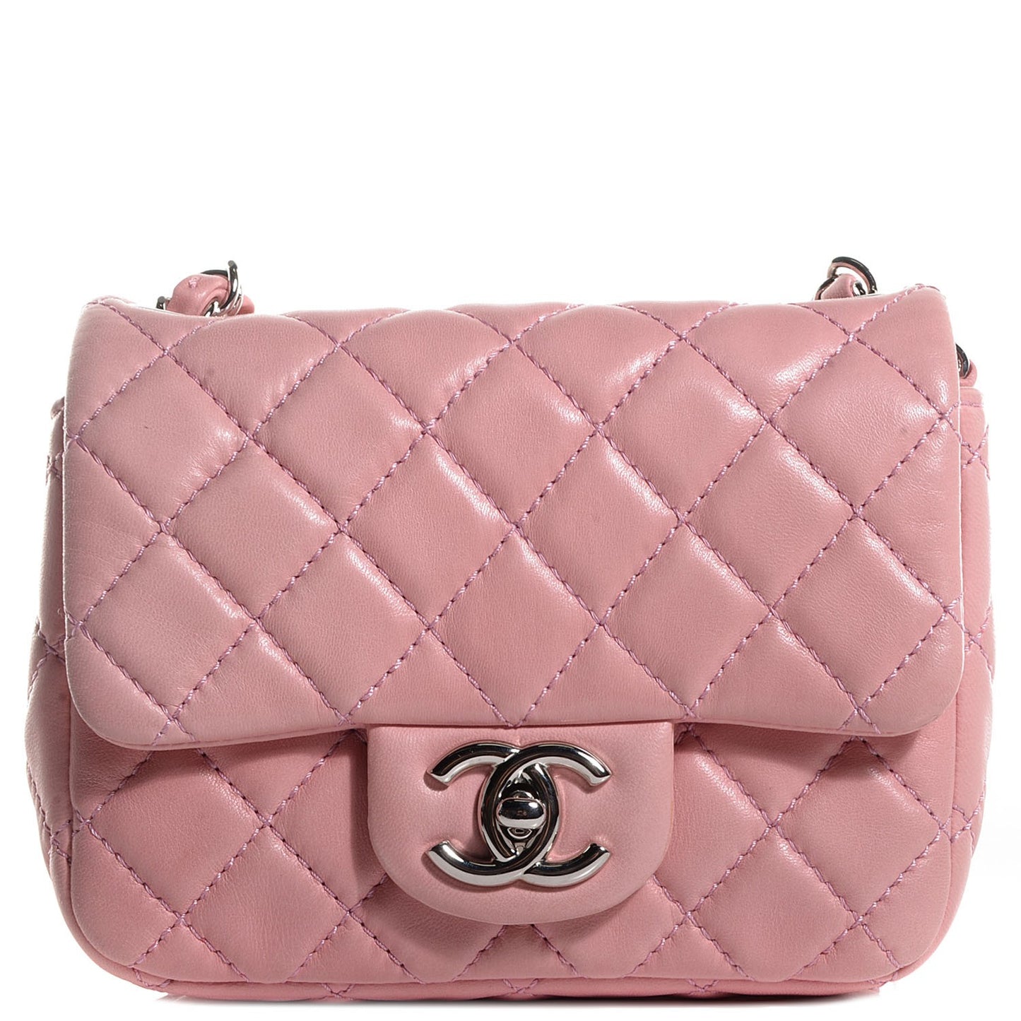 Lambskin Quilted Mini Square Flap Light Pink
