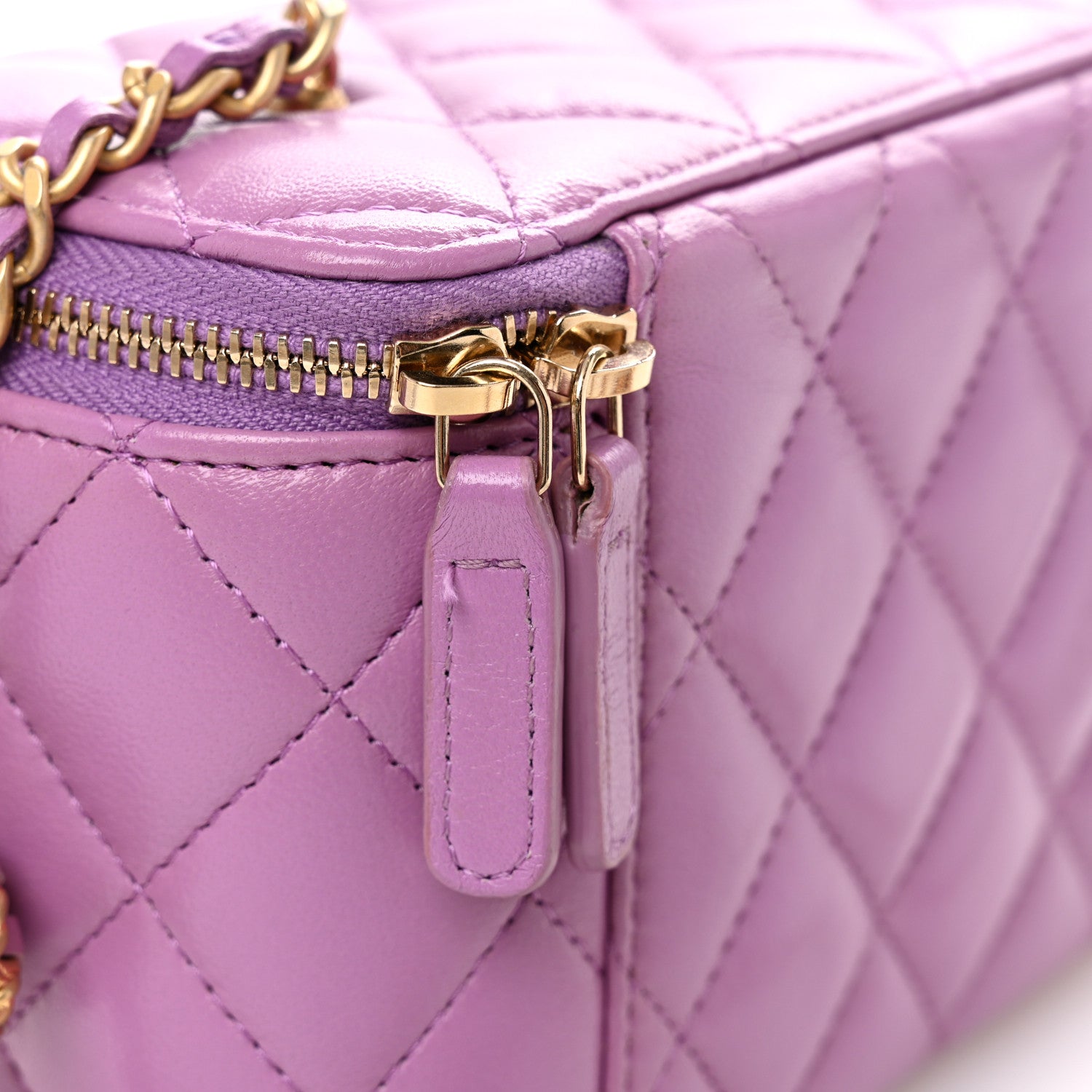 Chanel Lambskin Quilted Pearl Crush Small Vanity Case With Chain Purple 12 of 12