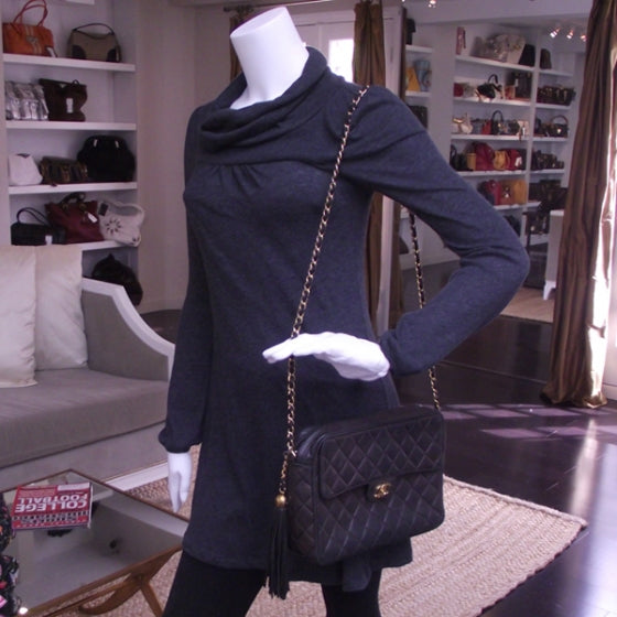 Vintage Lambskin Tassel Flap Bag Black