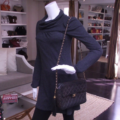 Chanel Vintage Lambskin Tassel Flap Bag Black 2 of 16
