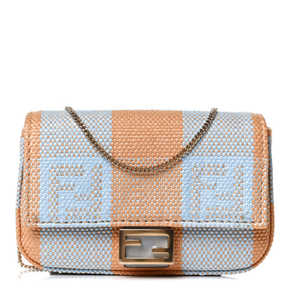 Fendi Raffia Pequin Gingham Woven Nano Baguette Charm Giallo Celeste 1 of 9