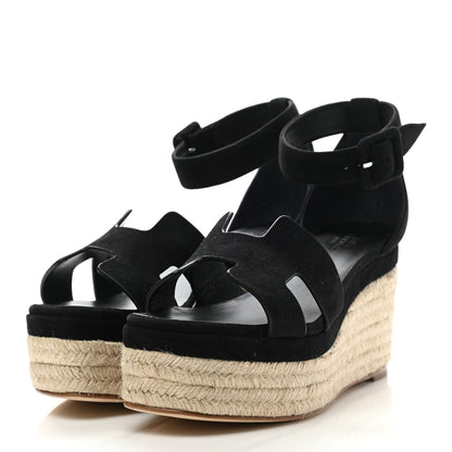 Hermes Suede Elda Espadrille Wedge Sandals 36 Black 3 of 8