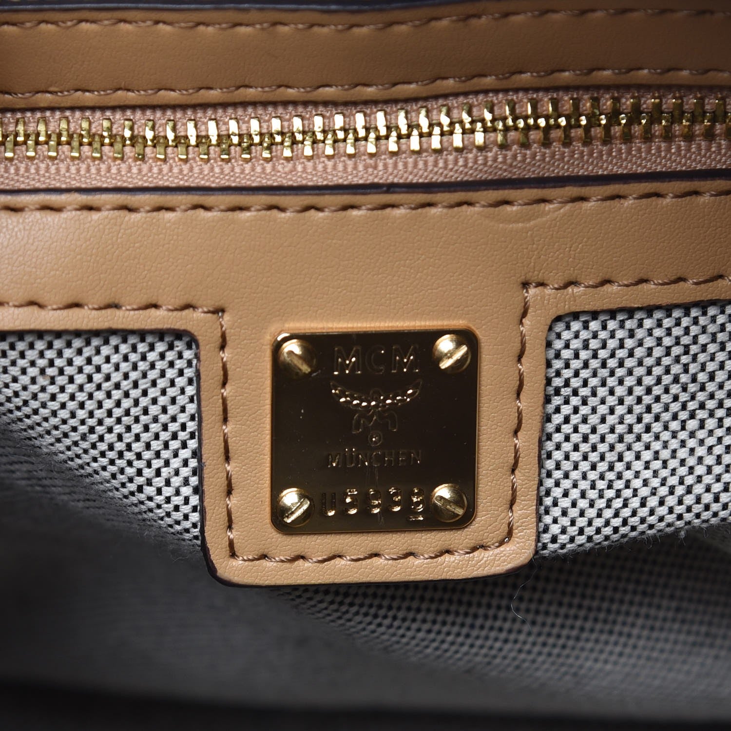 MCM Striped Visetos Top Handle Satchel Beige 6 of 11