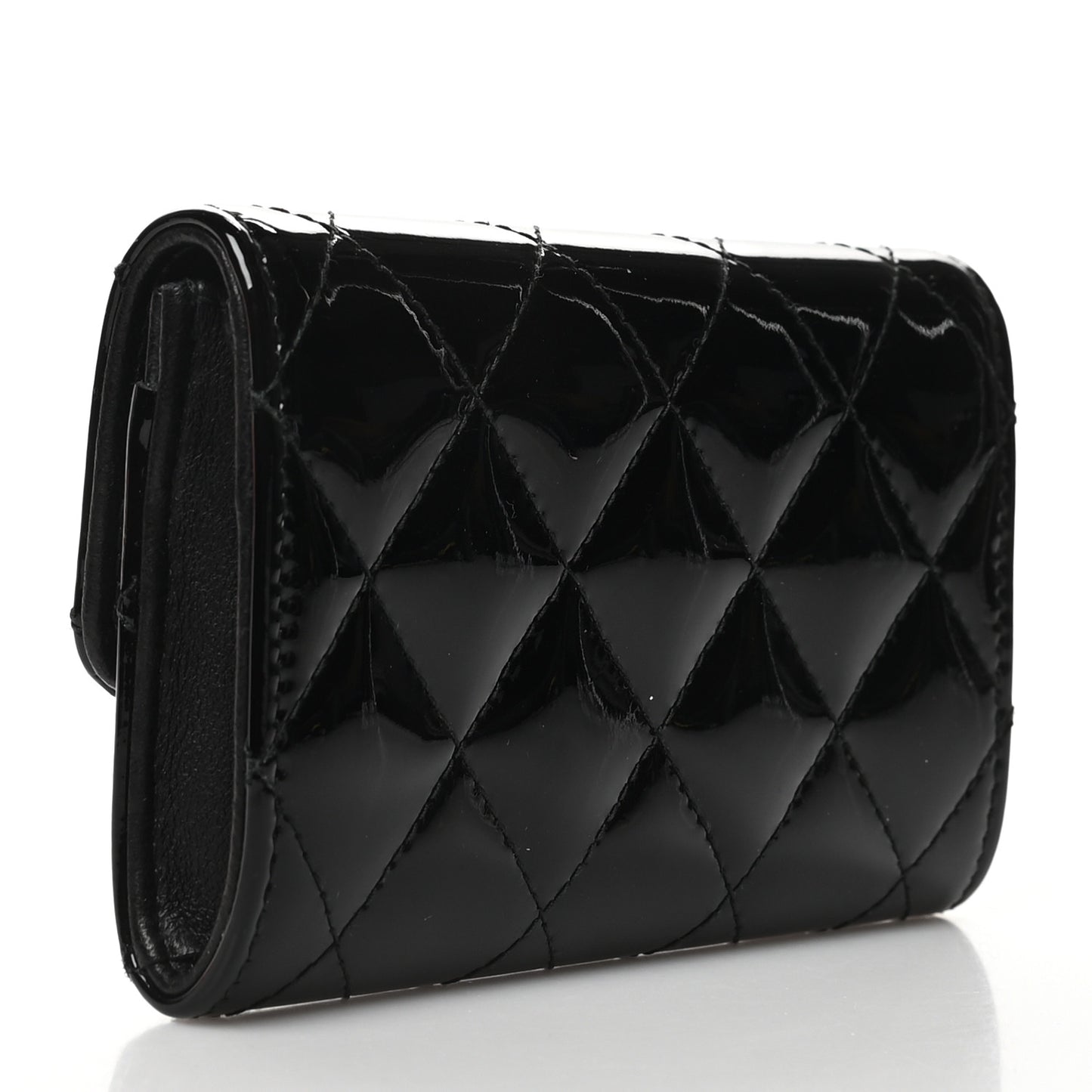Patent Quilted Flap Card Holder Black