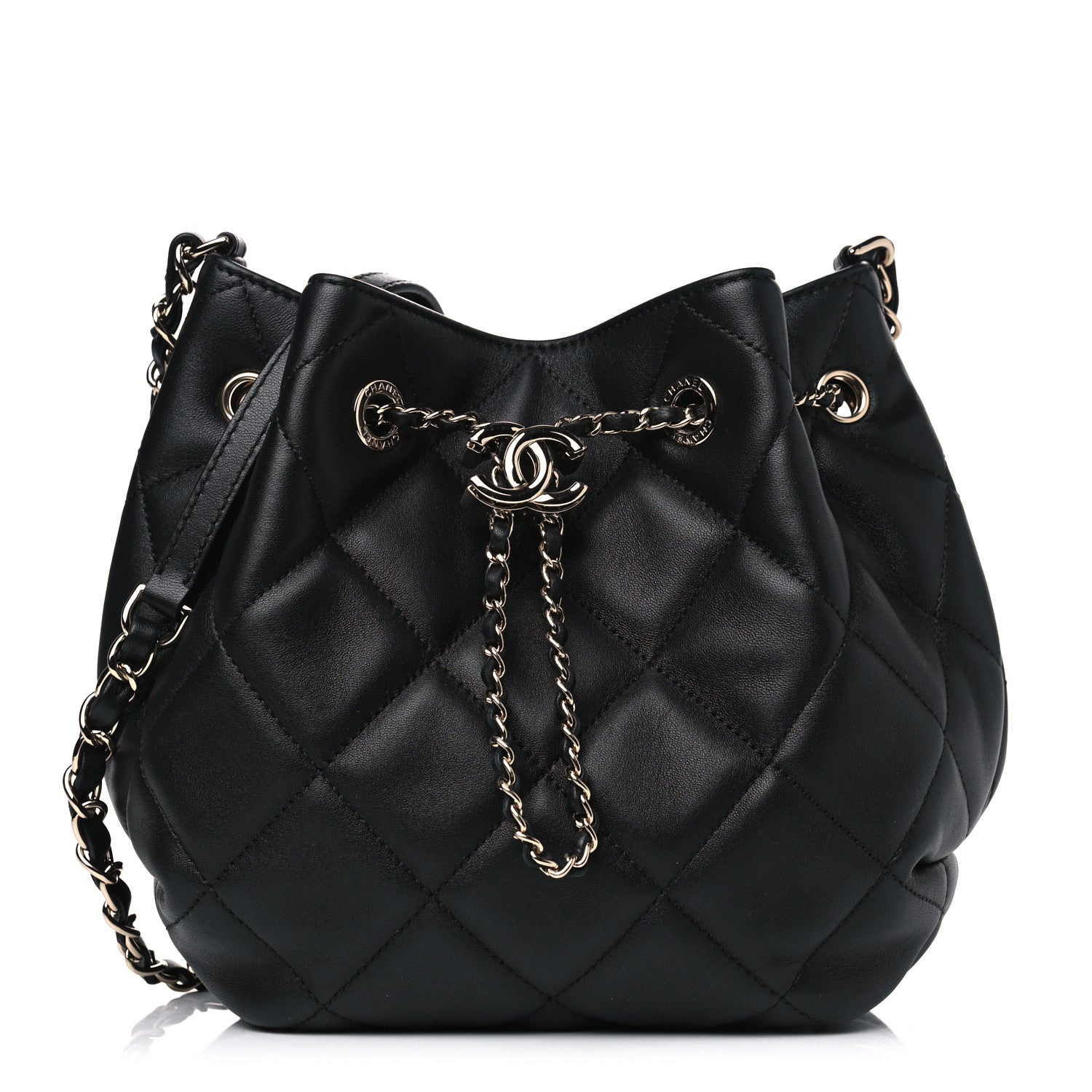 Chanel Lambskin Quilted CC Dweller Drawstring Bucket Bag Black 1 of 4