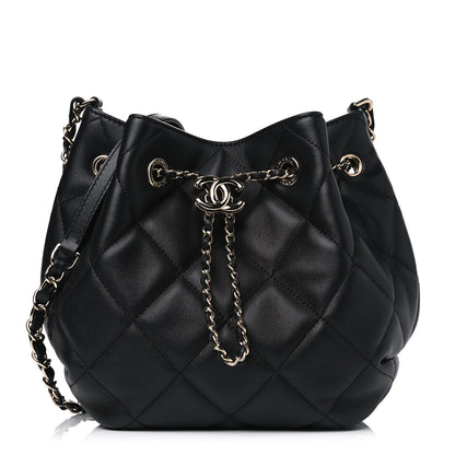 Chanel Lambskin Quilted CC Dweller Drawstring Bucket Bag Black 1 of 4
