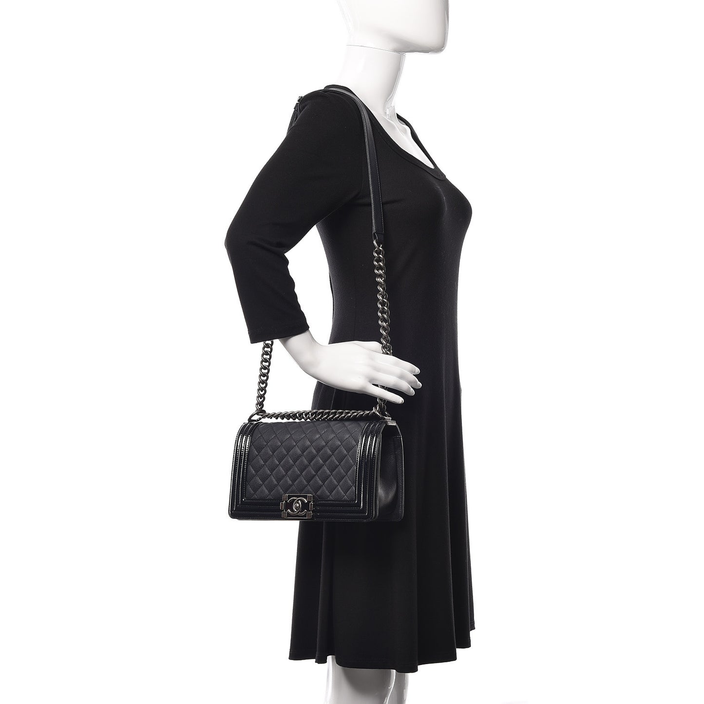 Goatskin Quilted Patent Medium Duo Boy Flap Black
