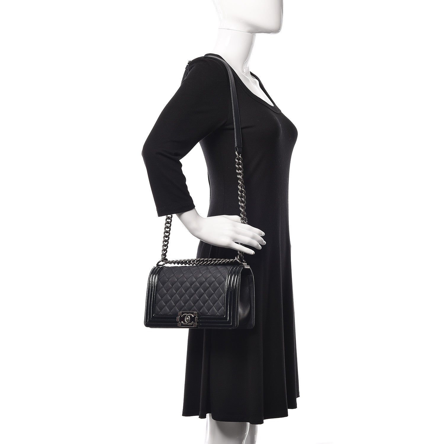 Chanel Goatskin Quilted Patent Medium Duo Boy Flap Black 2 of 9
